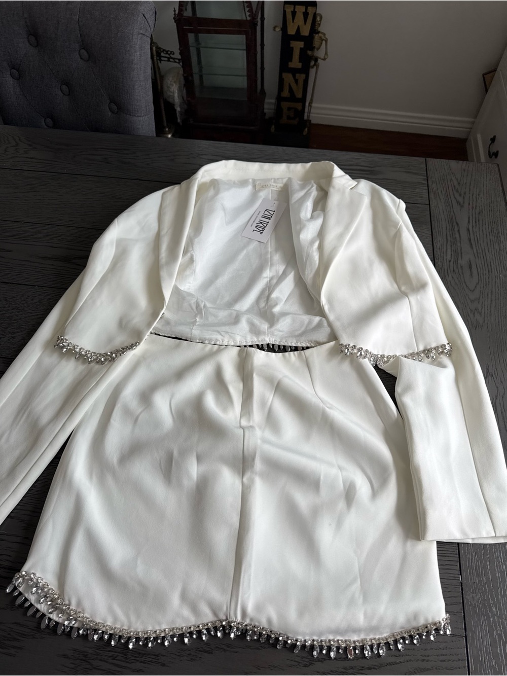 12th Tribe White Cropped Blazer with Beaded Trim